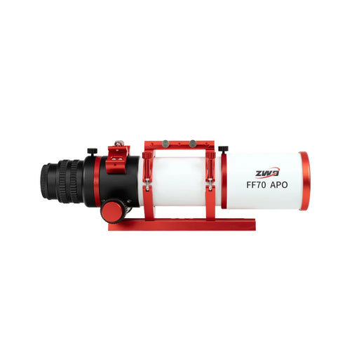 ZWO FF70 APO refractor telescope with red mounting bracket for astrophotography