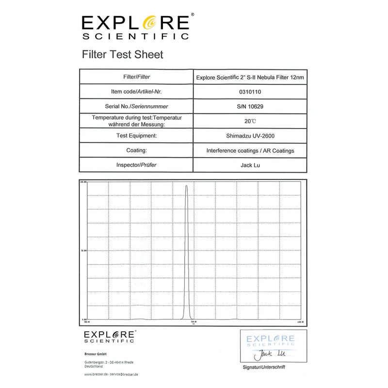 Explore Scientific Nebula Filter S-II 2-inch 12nm (310110)