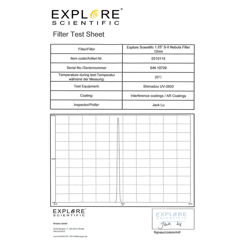 Explore Scientific Nebula Filter S-II 1.25-inch 12nm (310115)