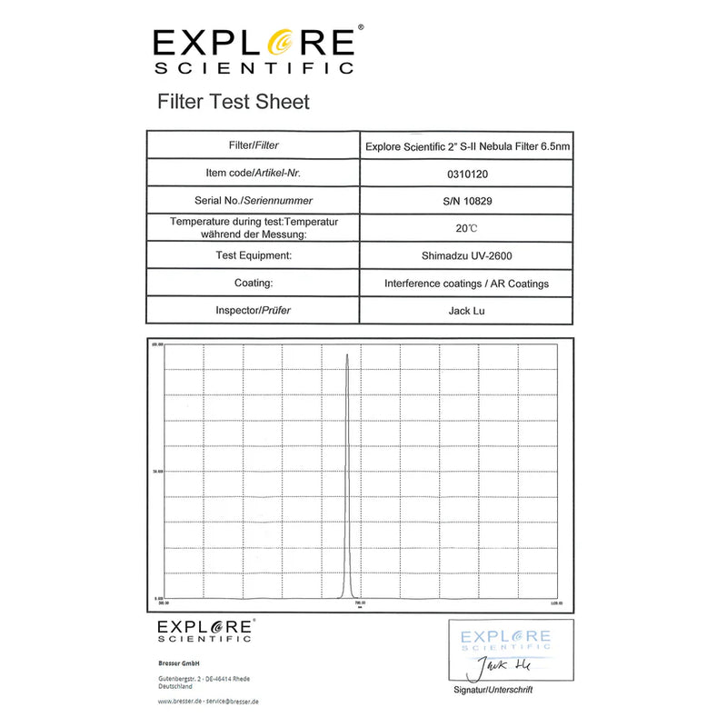Explore Scientific Nebula Filter S-II 2-inch 6.5nm (310120)