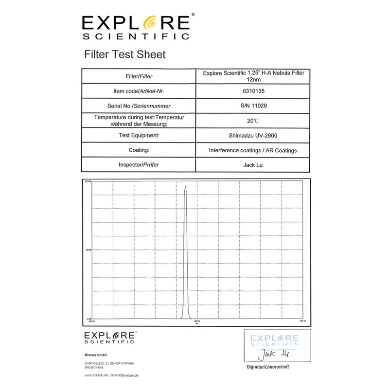 Explore Scientific Nebula Filter H-Alpha 1.25-inch 12nm (310135)
