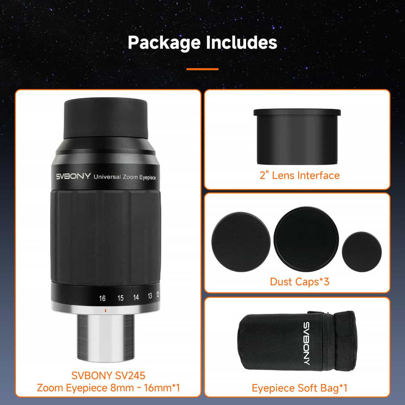 SVBony SV245 Zoom Eyepiece 8-16mm FOV 63° Parfocal & ClickStop (W9192A) Svbony
