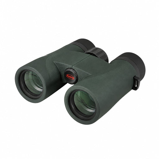 Green binoculars on a white background