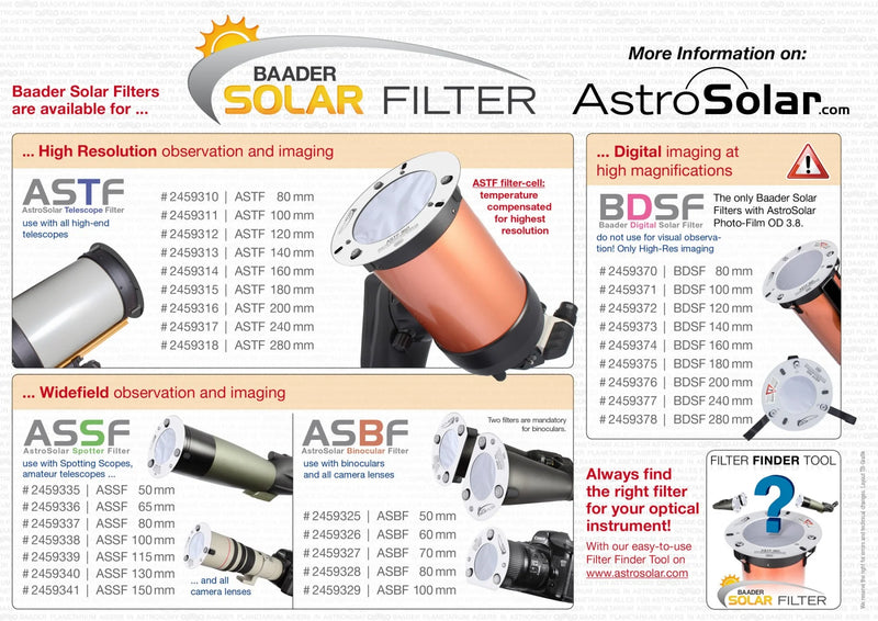 Baader ASTF: AstroSolar Telescope Filter OD 5.0 (80mm - 280mm)