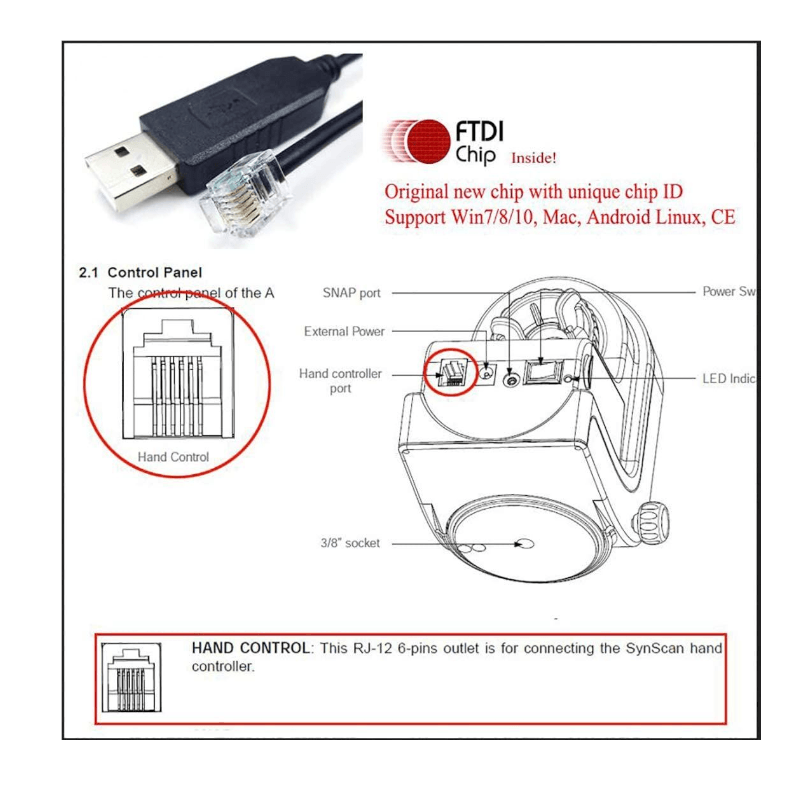 Ikarus Sky-Watcher AZ-GTi FTDI USB to RJ12 Cable (IKA-207) - Astronomy Plus