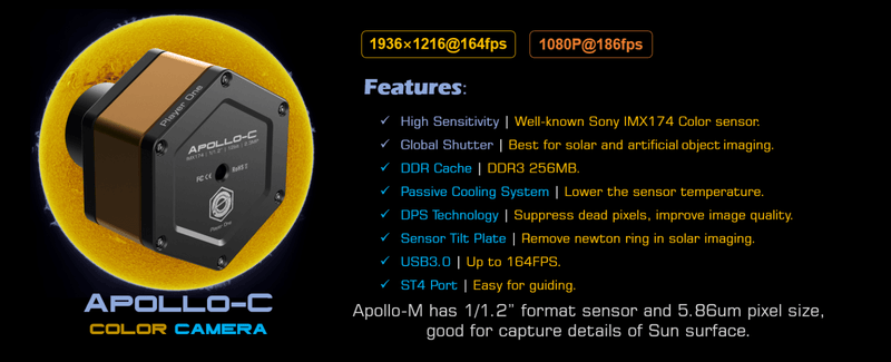 Player One Apollo-C USB3.0 Color Camera IMX174 (Apollo-C) - Astronomy Plus