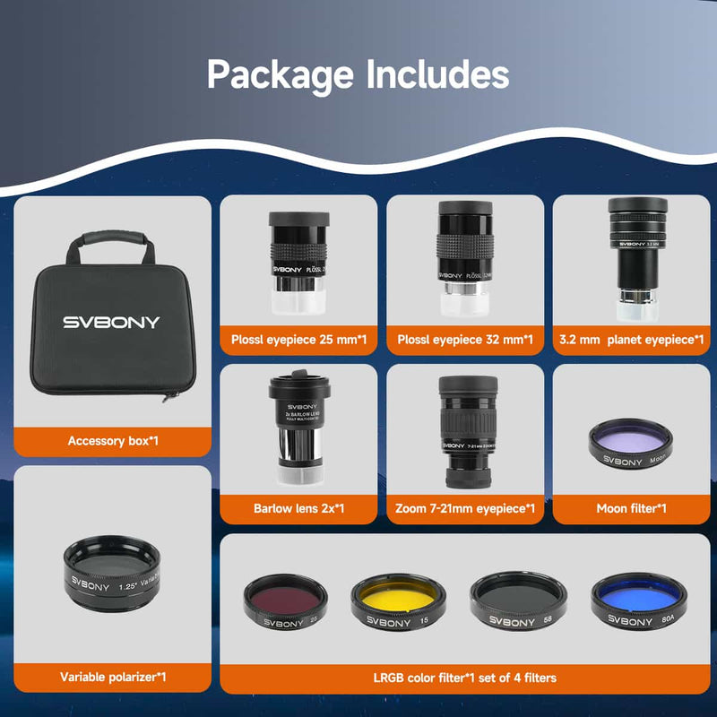 SVBONY Telescope Accessory Deluxe Kit 1.25" (W9190B) Svbony